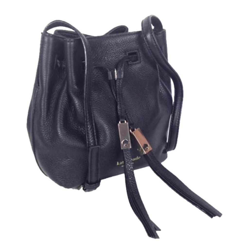 Kate Spade Grey Street Tiny Cooper Black Pebbled Leather Crossbody Bucket Bag